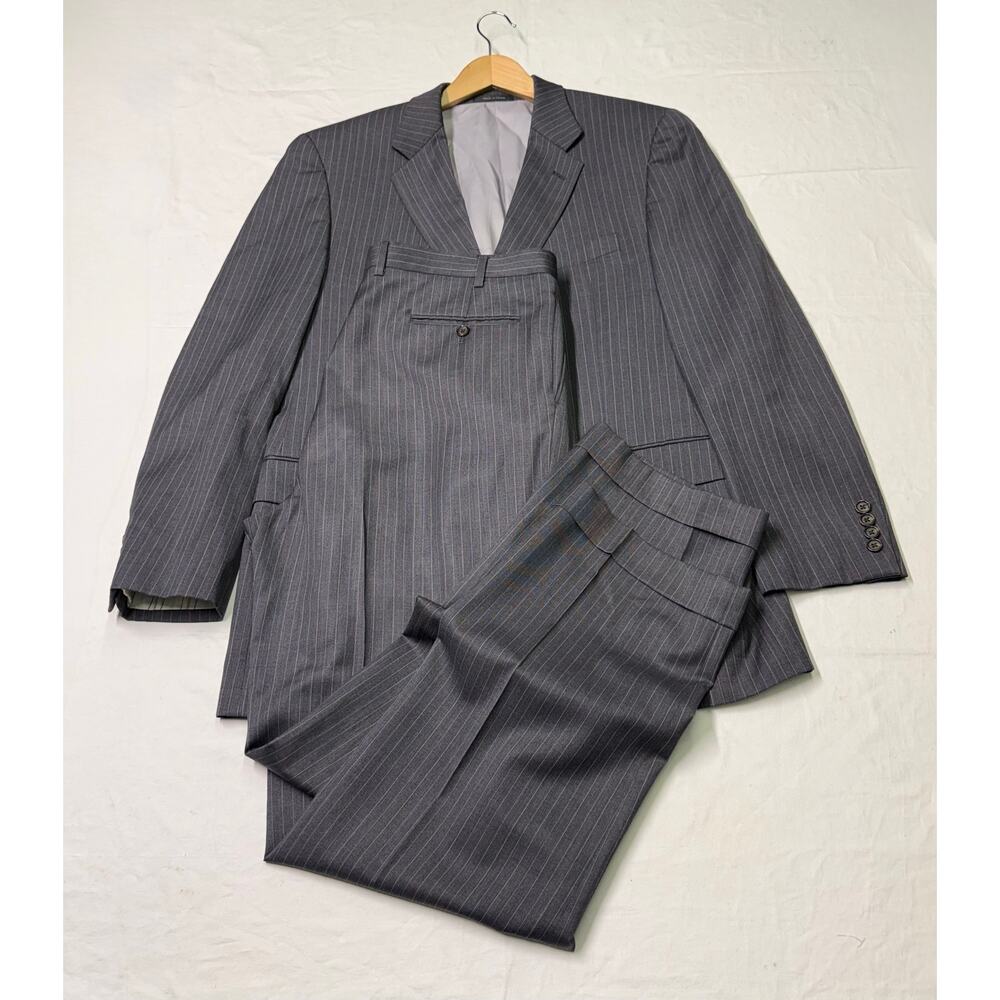 Ralph Lauren Men's Wool Suit gray/blue striped pattern have flaws No size tag